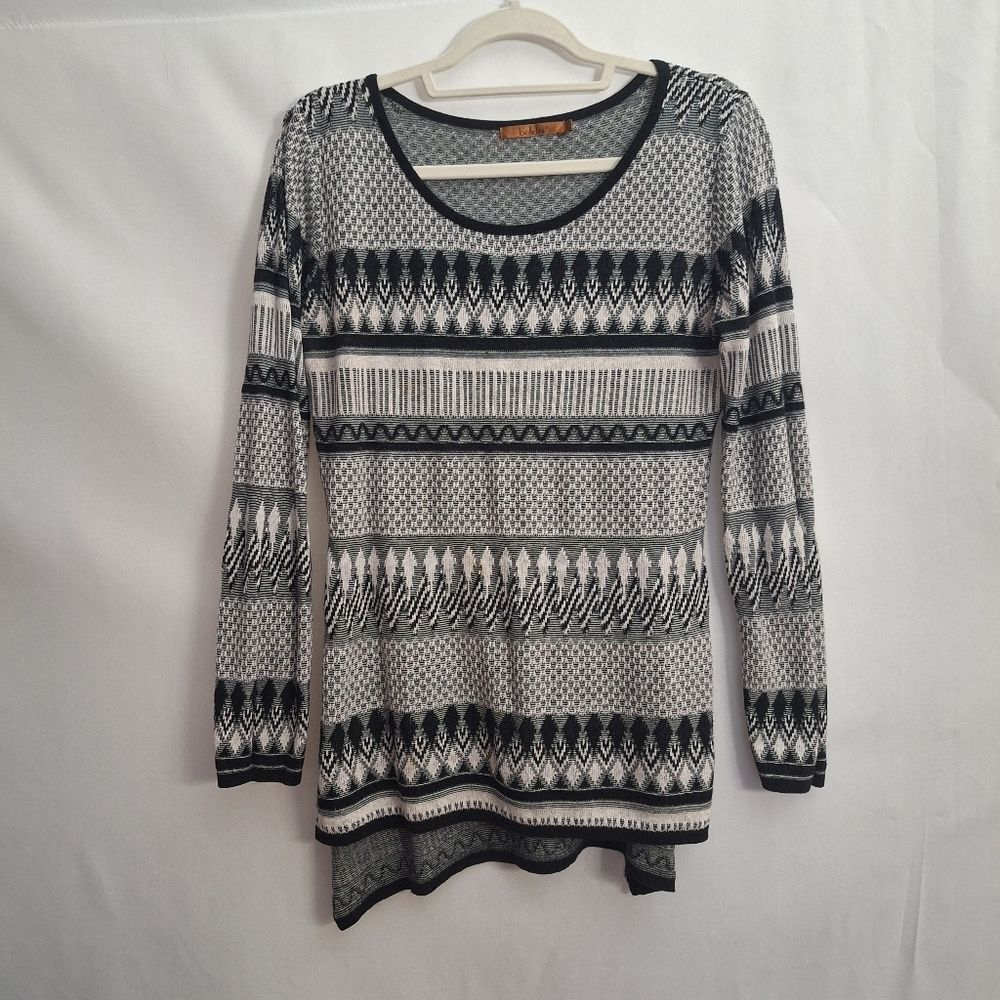 Belldini Knit Tunic Sweater Pullover Lagenlook Black White Large Womens